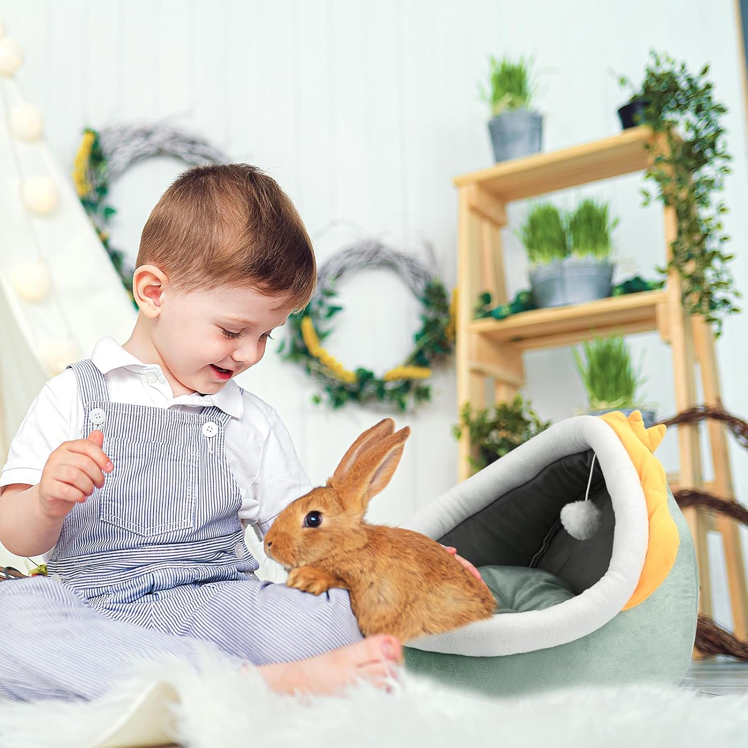 Cat Beds for Indoor, Small Dog Cave Bed with Anti-Slip Bottom, Super Soft Calming Pet Sofa Mat with Removable Cushioned Pillow for Cats, Puppies & Rabbits image number 6