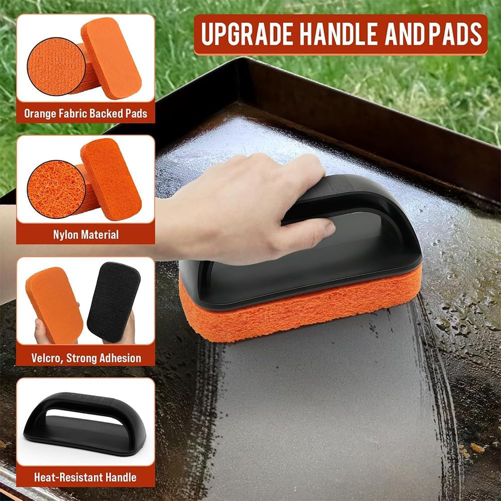 Griddle Cleaning Kit for Blackstone and Flat Top Grills, 10-Piece Set with Grill Stone, Upgraded Scouring Pads, Scraper and Brush with Handle, Easy Grease and Stain Removal image number 5