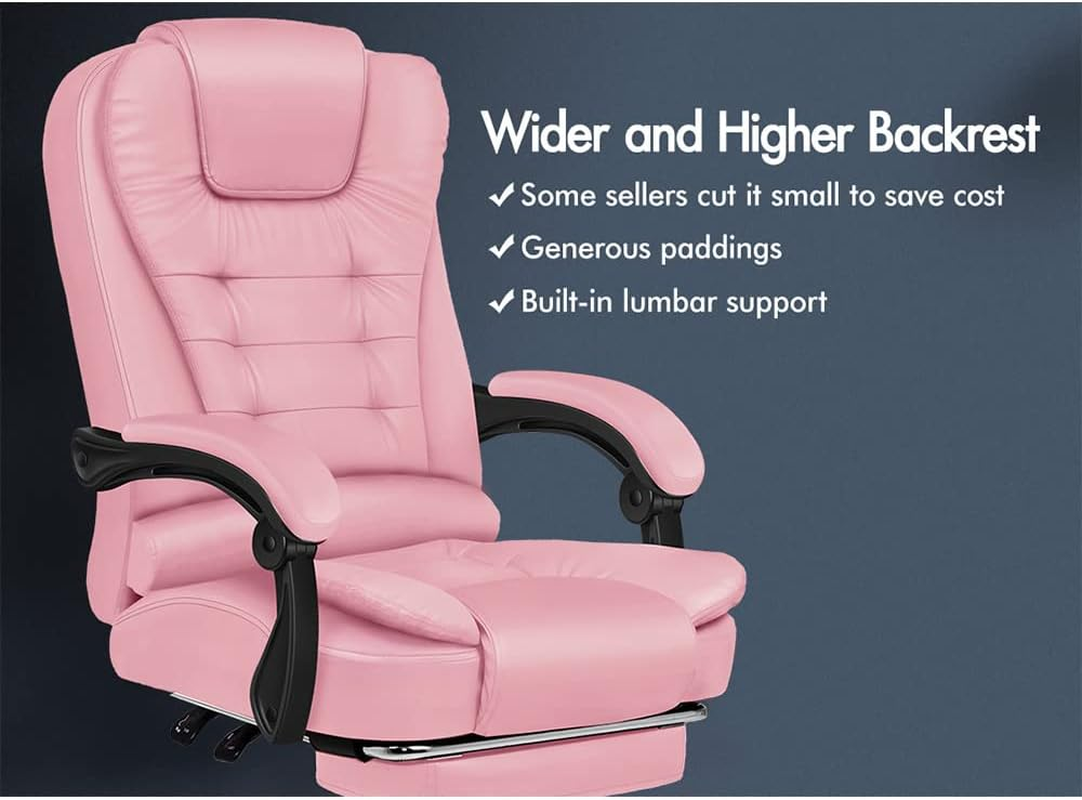 ALFORDSON Ergonomic Office Chair with 150&deg; Recline & Footrest, Computer Desk Chairs with SGS Approved Gas-Lift, Executive Swivel Leather Video Game Chair, Max 180Kg (Earl Pink) - Pu Black image number 3