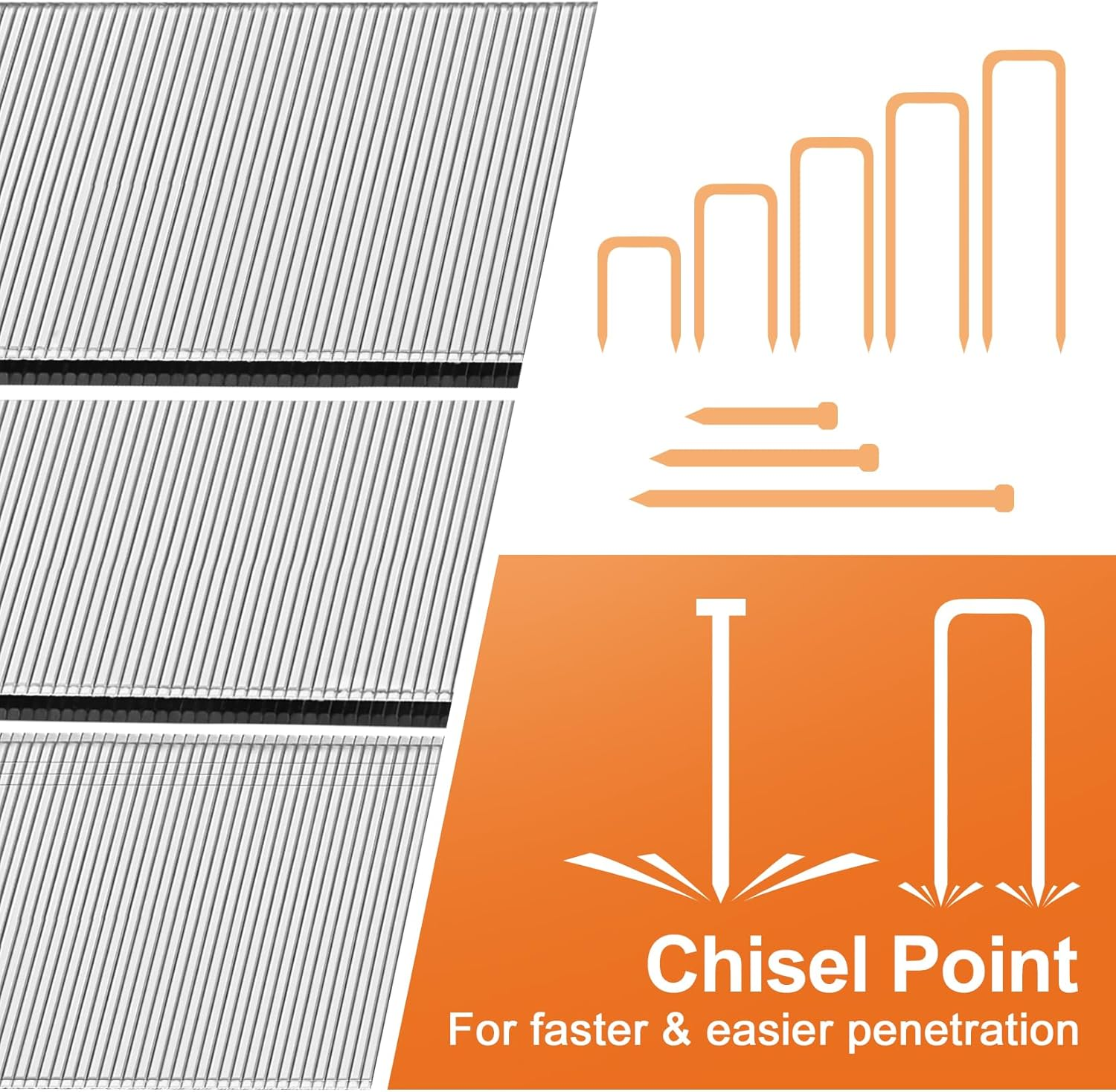 PINOZE 4200-Count 18 Gauge 1/4" Narrow Crown Staples (1-1/2" 1-1/4" 1" 3/4" 1/2") & 18GA Brad Nails (2" 1" 5/8"), Heavy Duty Galvanized Upholstery Staple for Pneumatic/Electric Stapler Gun/Brad Nailer image number 3
