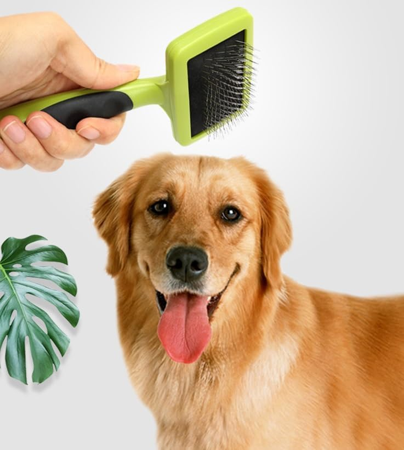 Self-Cleaning Slicker Brush for Dogs, Pet Supplies for Dogs, Dog Grooming Tools (Green, One Size)