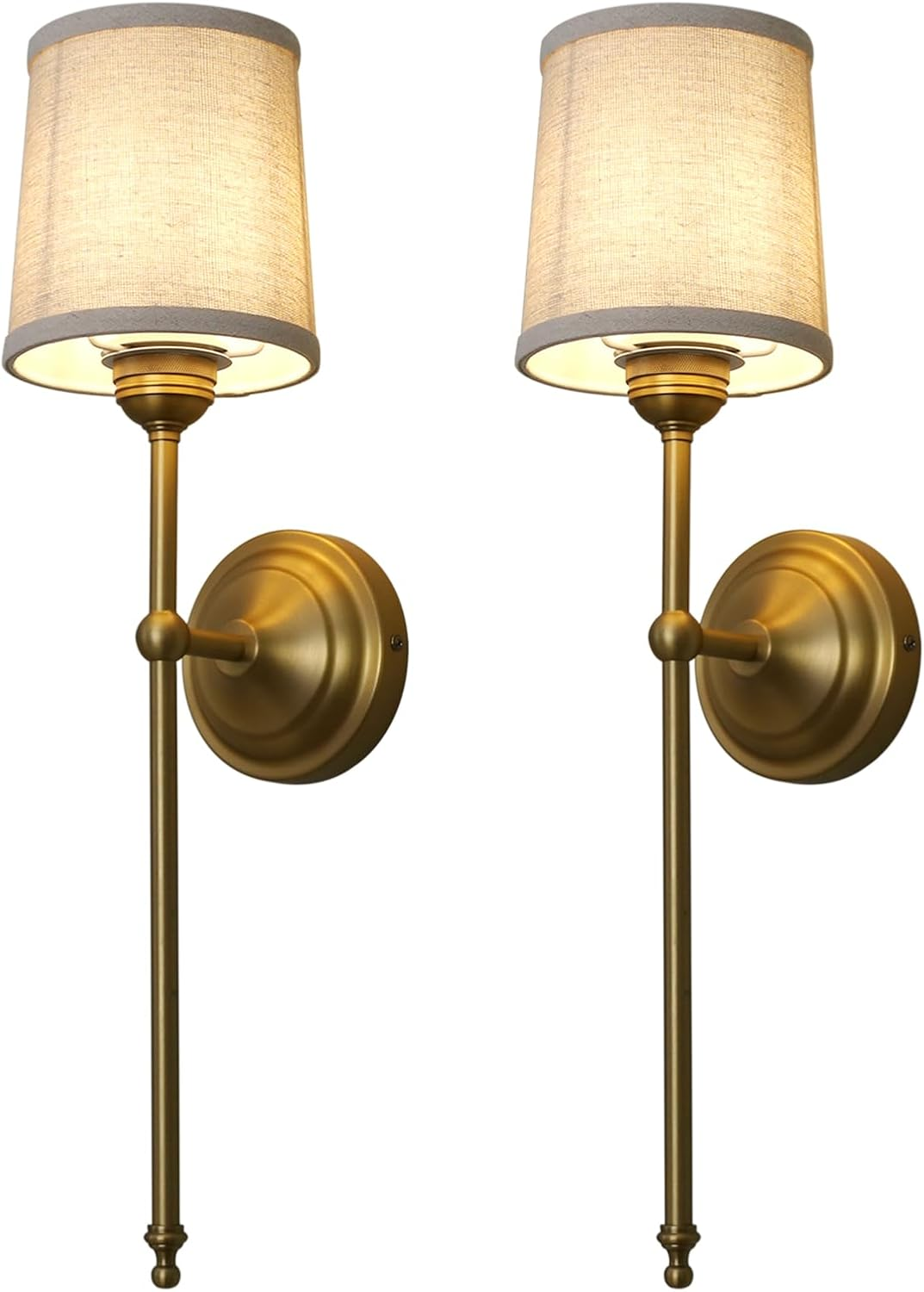 Set of 2 Pack Rustic Vintage Wall Sconce Lighting Indoor Wall Light Fixture Nightstand Lamps with Fabric Shade for Bedrooms Bedside Reading (White)