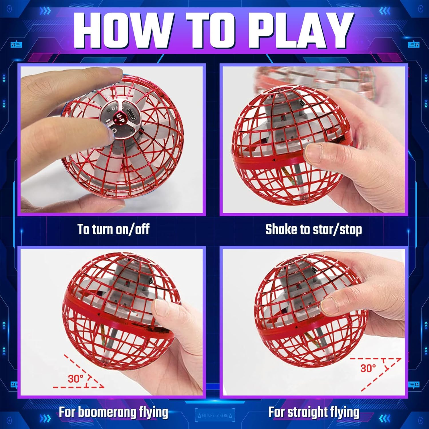 Sosuy 2026 Flying Orb Ball for Kids, Magical Galaxy Hover Cosmic Space Boomerang Rotating Floating Mini Hand Drone Stocking Stuffer Toys for Girls Boys Teen Age 6 7 8 9 10+, RED image number 5