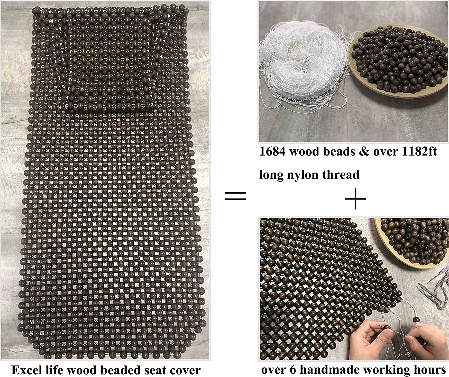 Natural Wood Beaded Seat Cover Massaging Cool Cushion for Car Truck. Keeps the Back from Getting Sweaty While Driving. Makes Driving More Bearable and Less Painful on Long Trips image number 5