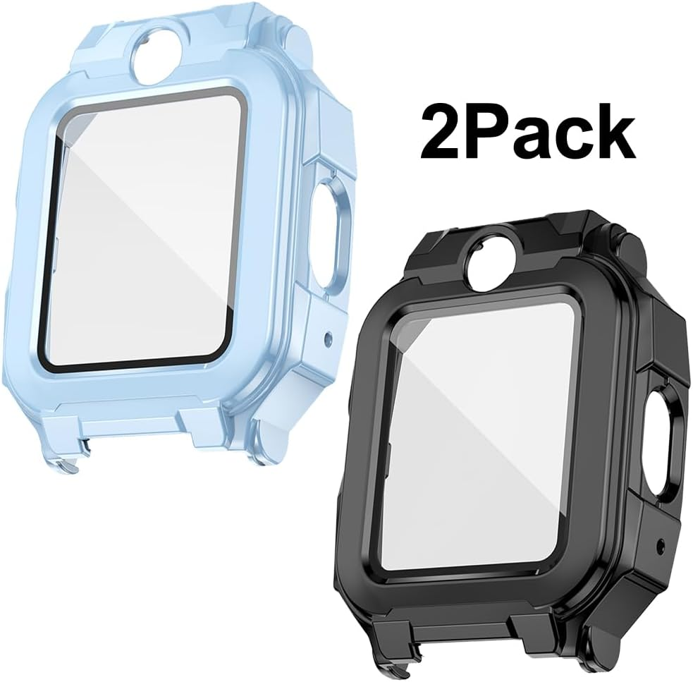Akanry [Pack of 2 Hard Case Compatible with Imoo Watch Phone Z7 with Screen Protector, 9H Hardness Hard PC Tempered Glass Thin Case, Black Blue image number 4