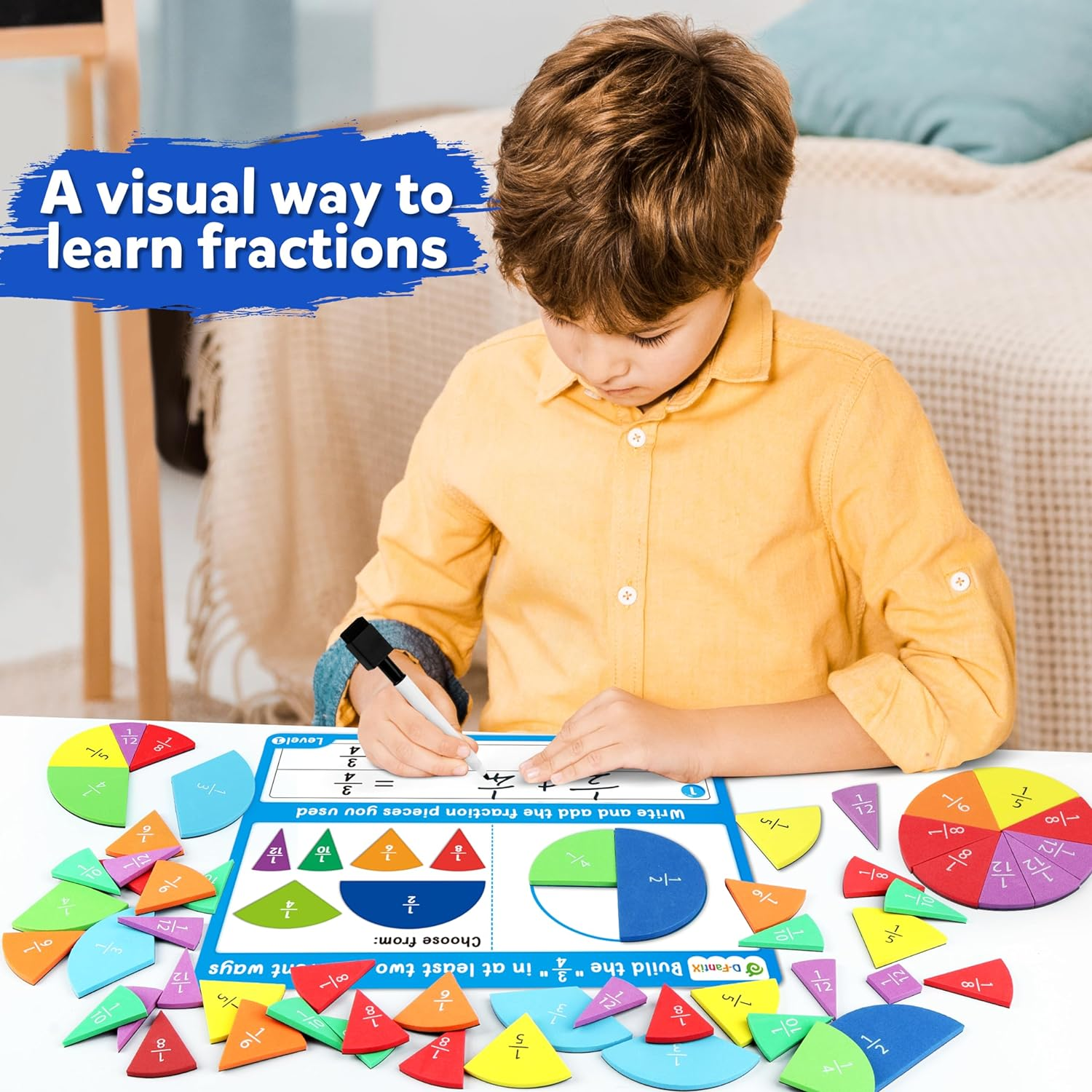 D-Fantix Magnetic Fraction Tiles & Fraction Circles Activity Set, Math Manipulatives for Elementary School, Fraction Manipulatives Montessori Learning Resources for Kids Students Homeschool Supplies image number 1