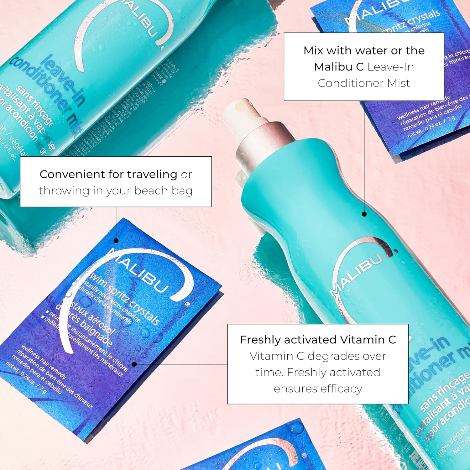 Malibu C Swim Spritz Crystal Wellness Hair Treatments 12-Piece Sachets image number 4