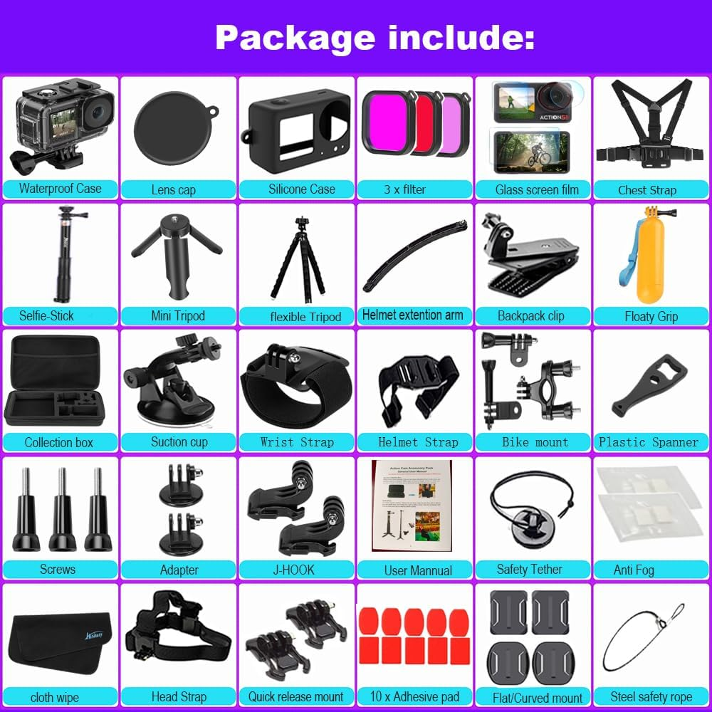 Husiway Accessories Bundle for DJI Osmo Action 5 Pro/Action 4/3 Waterproof Case Diving Housing Silicone Case Glass Screen Protector Film Whole Kit 60E (Kit1 for DJI Osmo Action 5 Pro/4/3) image number 4