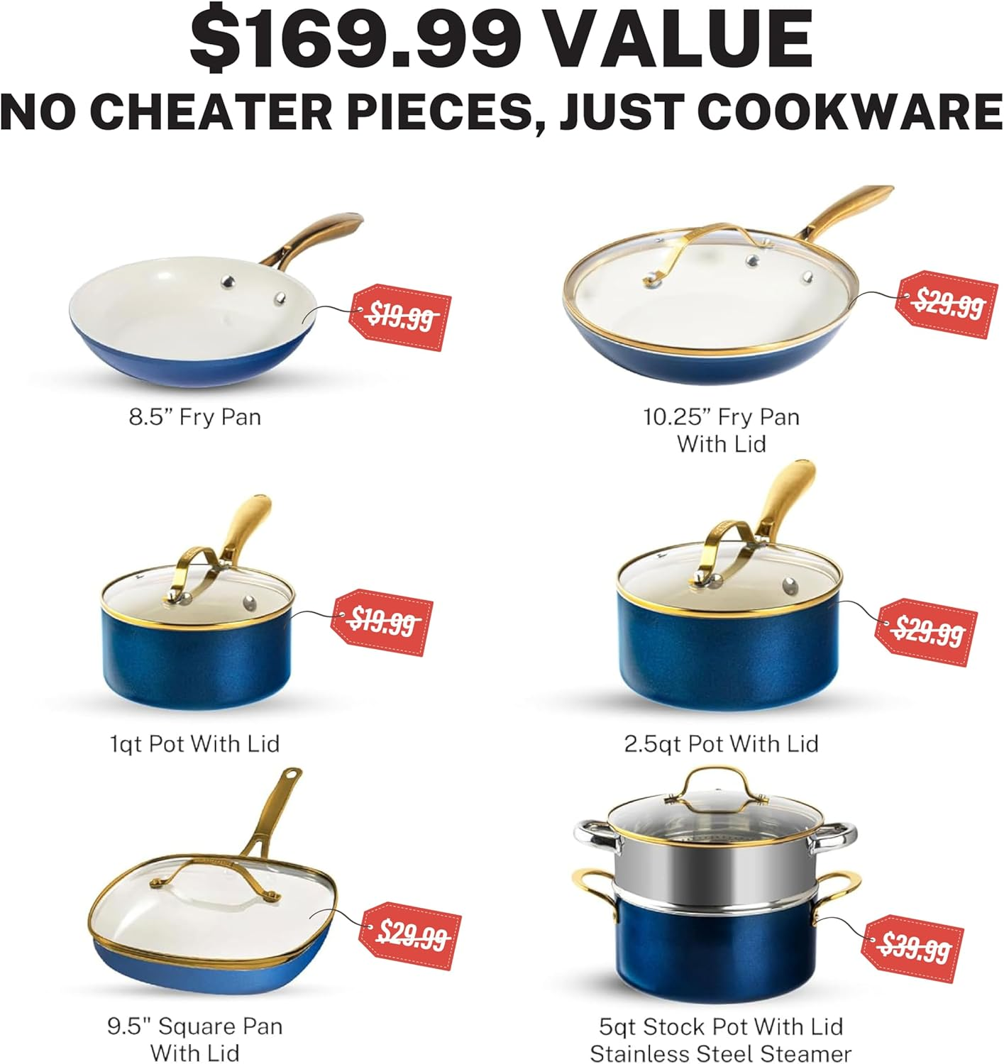 Gotham Steel 12 Pc Ceramic Pots and Pans Set Non Stick, Kitchen Cookware Sets, Pot and Pan Set, Ceramic Cookware Set, Non Toxic Cookware Set, Non Stick Pots and Pan Set, Dishwasher Safe - Cream Navy&hellip; image number 2