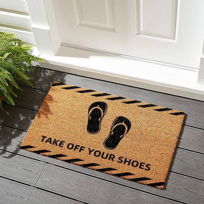 Take off Your Shoes Outdoor Mats for Front Door, Non-Slip Low Pile Outdoor Doormat Faux Coconut Coir Heavy Duty Outdoor Mats for Front Door (Take off Your Shoes, 45Cm X 70Cm) image number 3