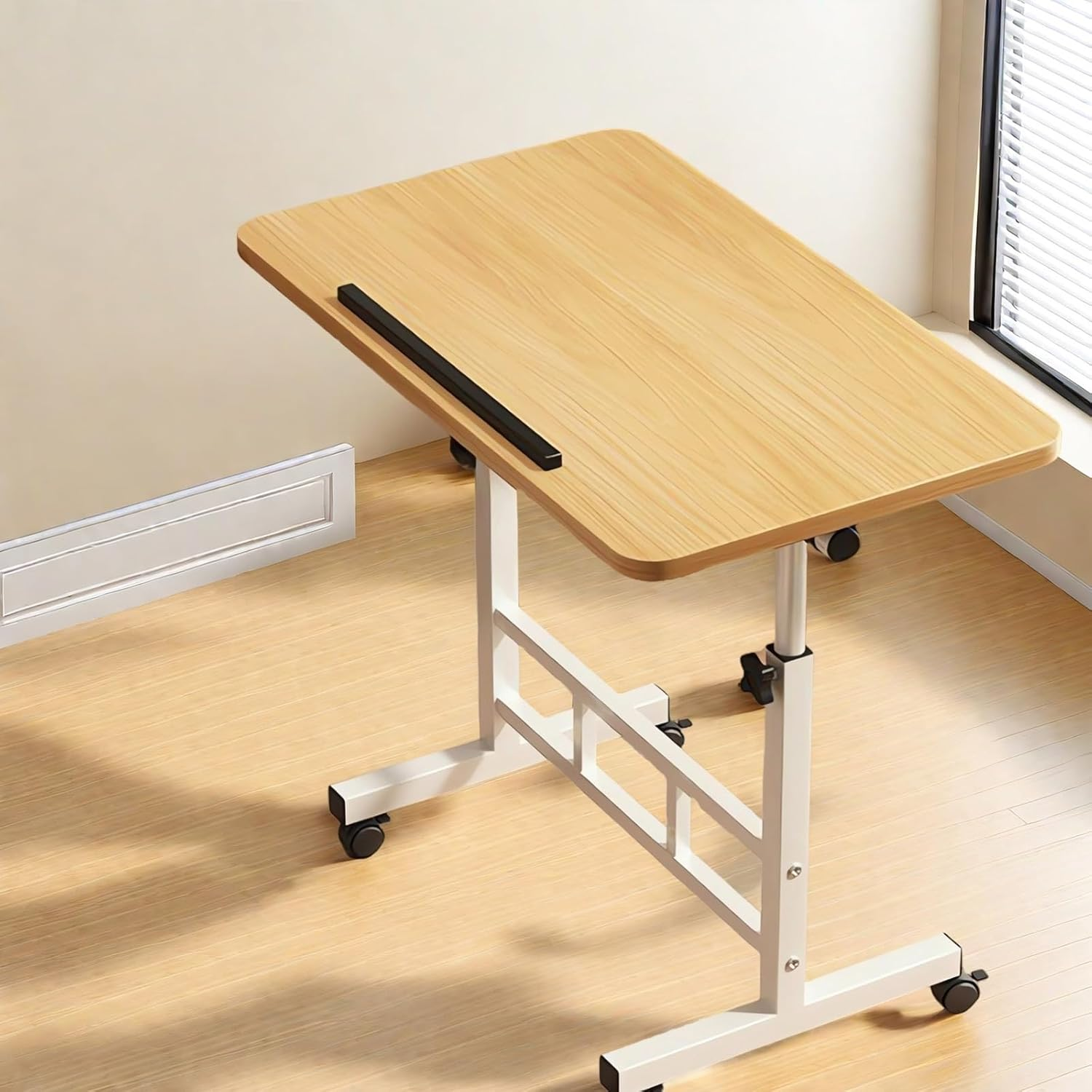 80X40CM Height Adjustable Mobile Laptop Desk, Home Office Computer Desk, Wood Student Dormitory Desk A177 (Wood)