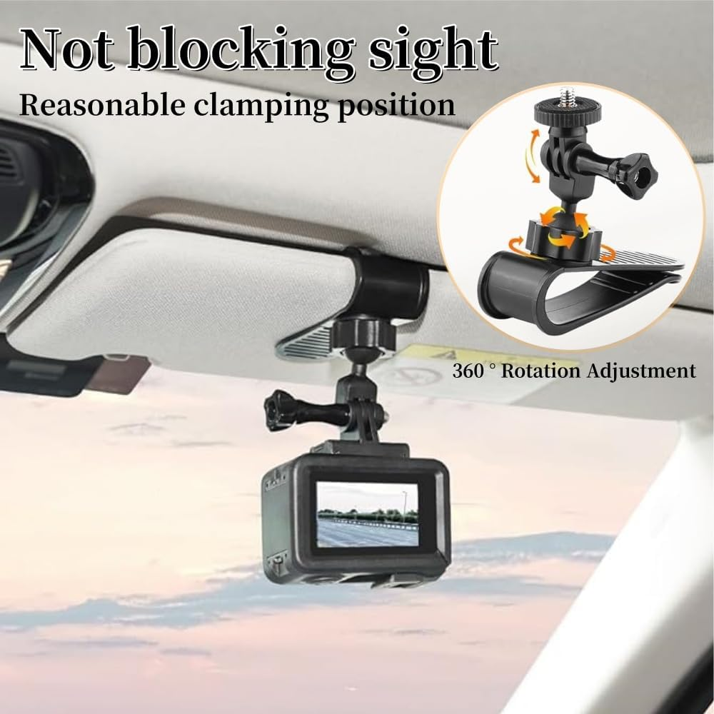 Car Sun Visor Mount for Insta360 X4 X3 X2 DJI Osmo Pocket 3 Action 4 3 Gopro 12 11 10 9 8 7,Car Mount inside Holder with Phone Clip,Vlog/Video POV Mount Smartphone Holder,Cell Phone Accessories image number 1