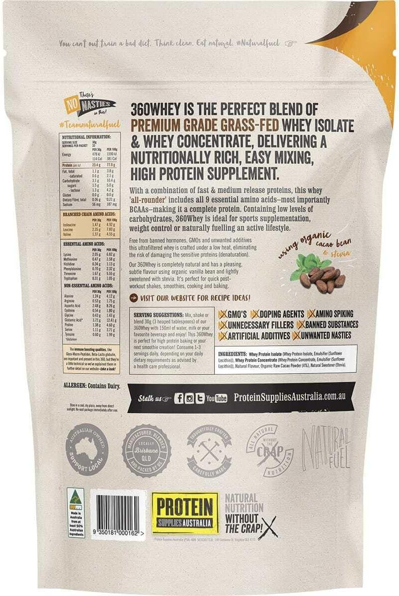 Protein Supplies Australia 360 Whey WPI+WPC Combo Complete Protein Powder 1 Kg Chocolate, Chocolate, 1 Kg