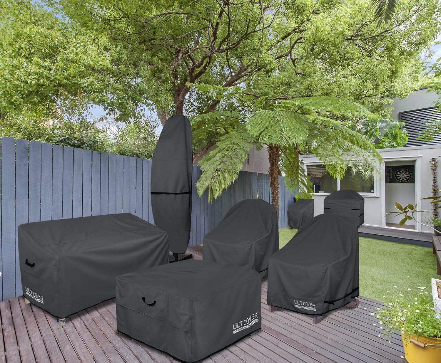 ULTCOVER Waterproof Patio Adirondack Chair Cover 4 Pack for Outdoor Chair Size Upto 32W X 35D X 36H Inch, Black image number 2