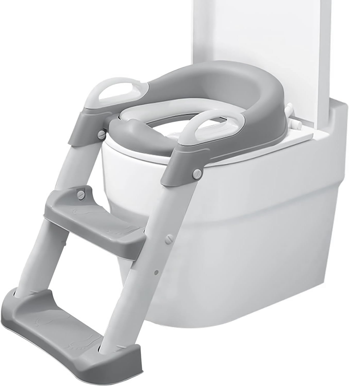 Potty Training Seat with Step Stool Ladder,Potty Training Toilet for Kids Boys Girls，Toddlers-Comfortable Safe Potty Seat with Anti-Slip Pads Ladder (Grey)