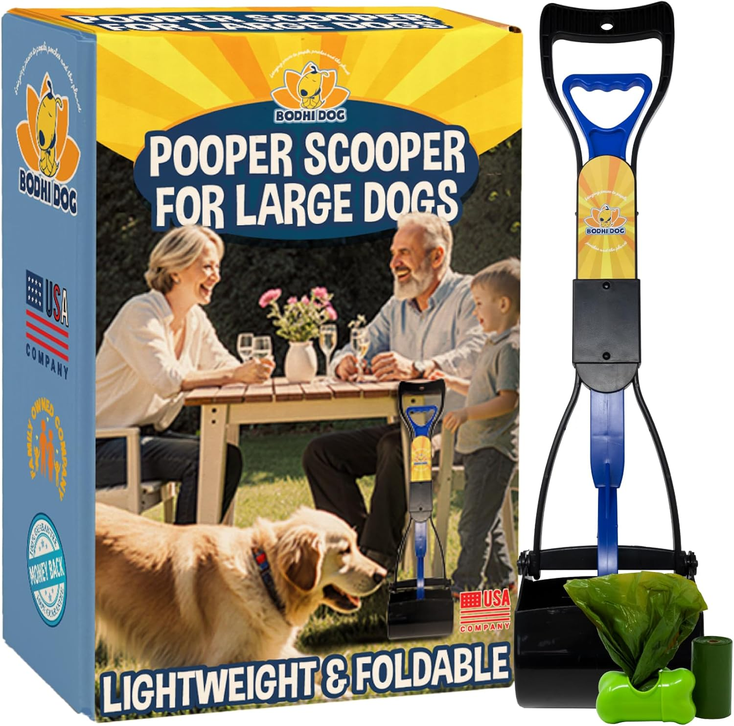 Bodhi Dog Complete Poo Pack | 24" Pooper Scooper, Poop Bags, and Pet Dog Waste Bag Holder | Perfect for Small, Medium, Large, XL Pets - Great for Grass and Gravel