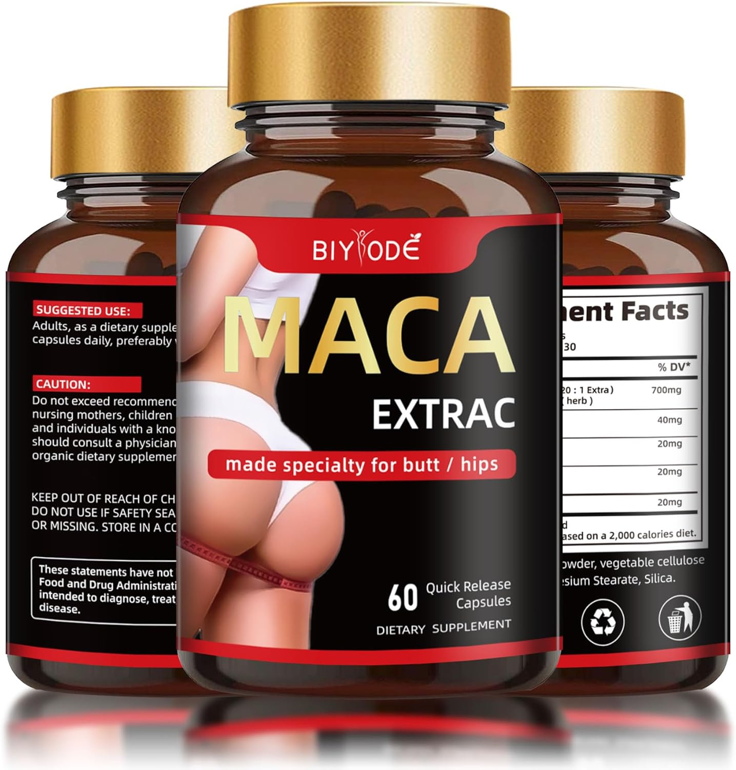Organic Maca Root Power Capsules - Curve Butt Enhancement Pills for Women plus Big Buttocks Natural Herbal Big Ass Buttocks Lift Firming Massage Buttocks 60 Capsules image number 3
