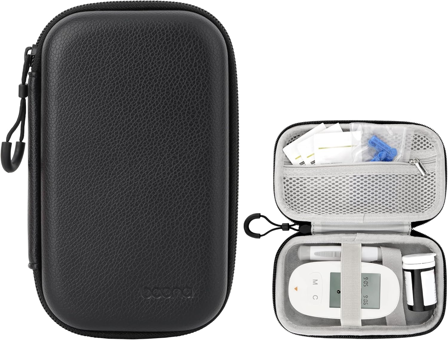 Hard Shell Diabetic Monitor Case, Glucose Meter Kit Storage Organizer, Diabetes Travel Bag for Glucometer, Supplies, Blood Sugar Test Strips, Lancets & Syringes (Blue, Medium)