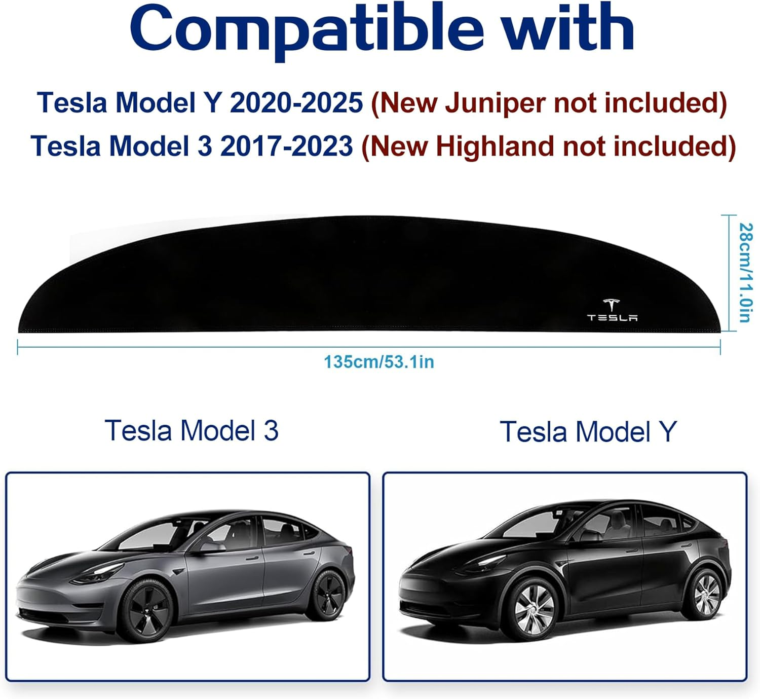 Dashboard Cover for Tesla Model Y 2025-2017, Non-Slip Dash Board Mat for Tesla Model 3 2017-2023 Anti-Glare Flannel Dashboard Pad Sun Shade Protection Interior Accessories image number 3