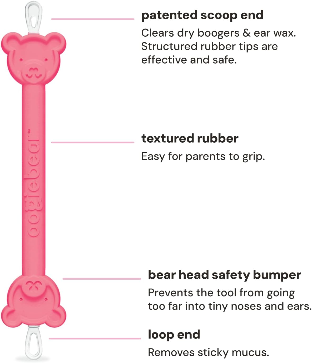 Oogiebear Bear Pair &mdash; the Safe Baby Booger Cleaner and Nose Sucker Duo | Bulb Aspirator and 2-In-1 Nose and Ear Wax Cleaner | Latex and BPA Free - Raspberry image number 3