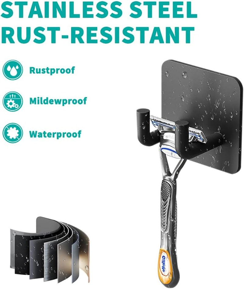 4 Pack Stainless Steel Wall Hooks,3M Self Adhesive Double Hooks，Gabeeriso Black Wall Mount Hook for Key,Bathroom Towel Hook,No Drill Razor Holder,Suitable for Bathroom, Kitchen, Home Toilet. image number 3