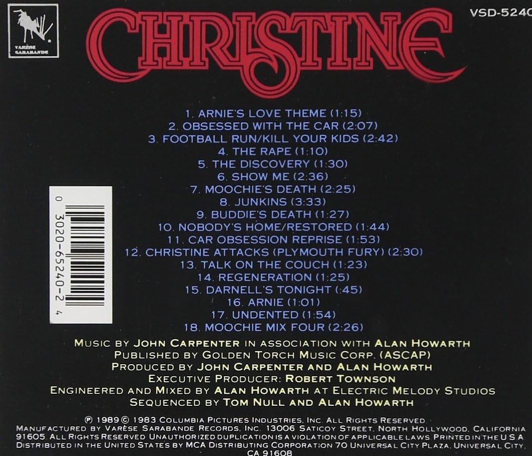 Varese Sarabande John Carpenter in Association with Alan Howarth - Christine Original Motion Picture Soundtrack Score CD