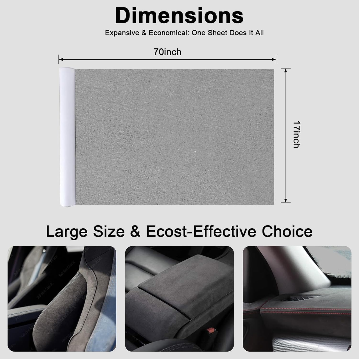 Premium Grey Suede Fabric Wrap - 17X70 Inch Suede Wrap for Car Interior - Self-Adhesive Microfiber and Synthetic Leather, Stretchable Interior Film for Car and Home Decor image number 5