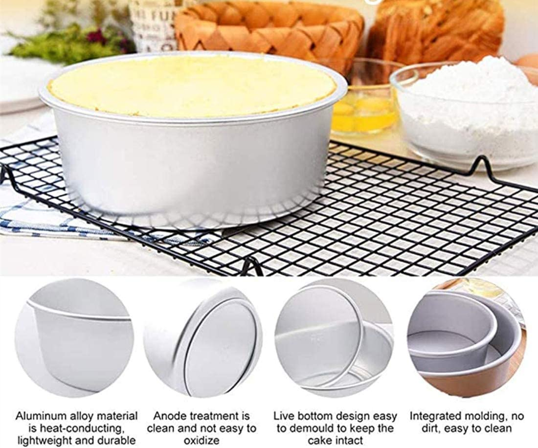 2 Pack 6/8 Inch Alloy Cake Mold,Non-Stick Baking Tins Deep Aluminum round Cake Pan with Removable Bottom for Wedding/Birthday/Christmas Cake Baking image number 6