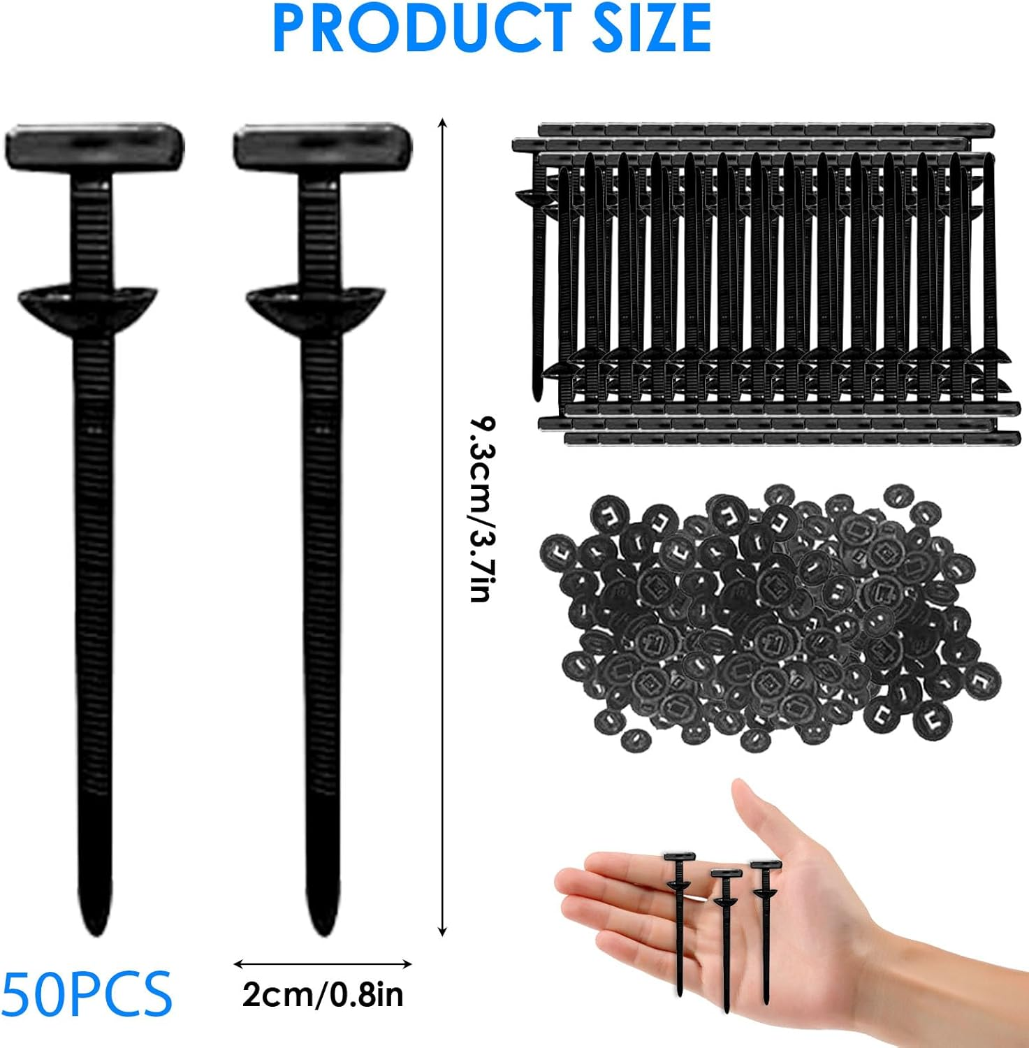 50 Pcs Nylon Universal Cable Tie Buckle, Zip Tie Rivets Holder for Repairing Car Home Garage Machine, Multipurpose Black Plastic Self-Locking Heavy Duty UV Resistant Automotive Fastener for Auto Fix - 100 Pcs image number 6