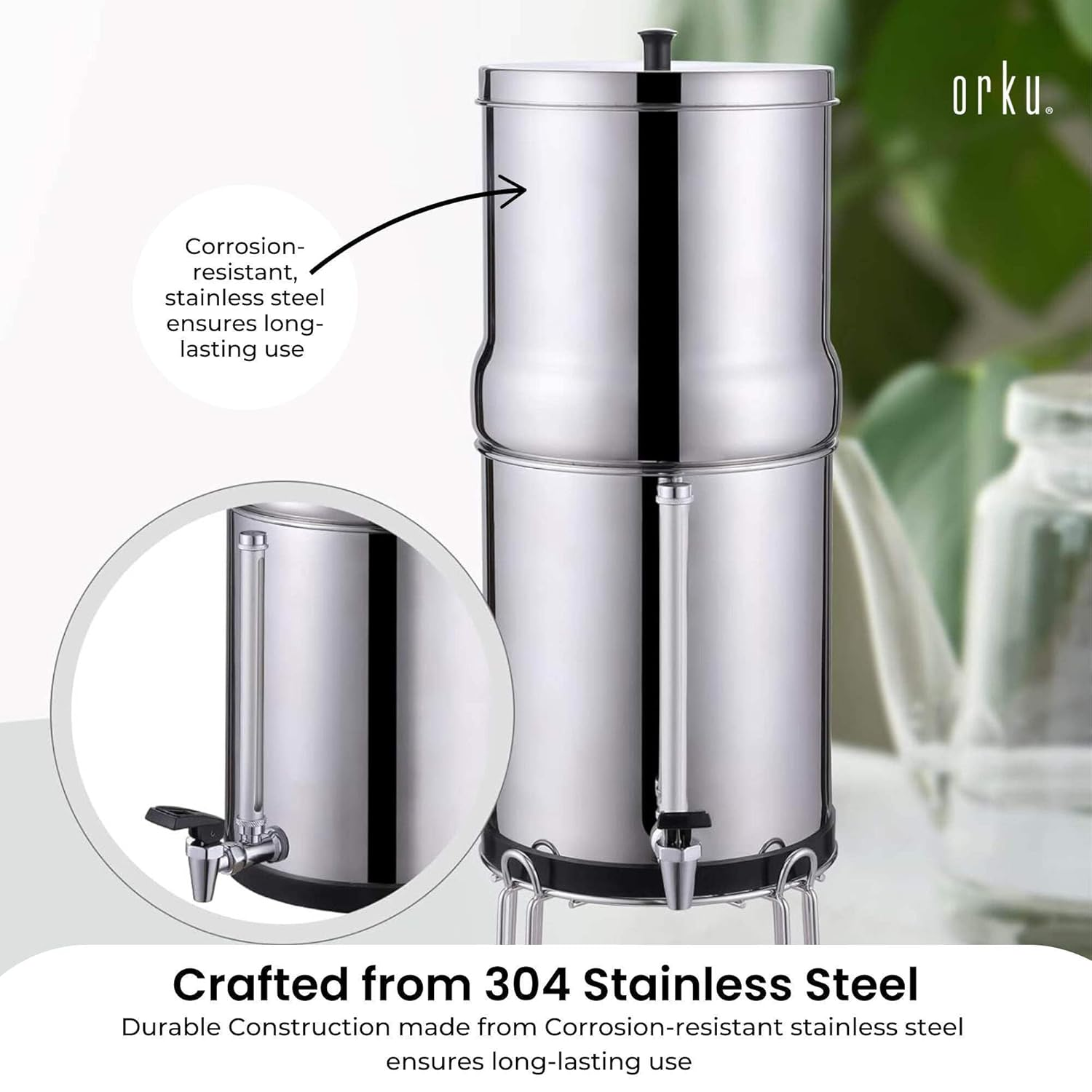 Orku 11L Gravity Benchtop Water Filter + Gauge-Stainless Steel Fluoride Removal image number 1