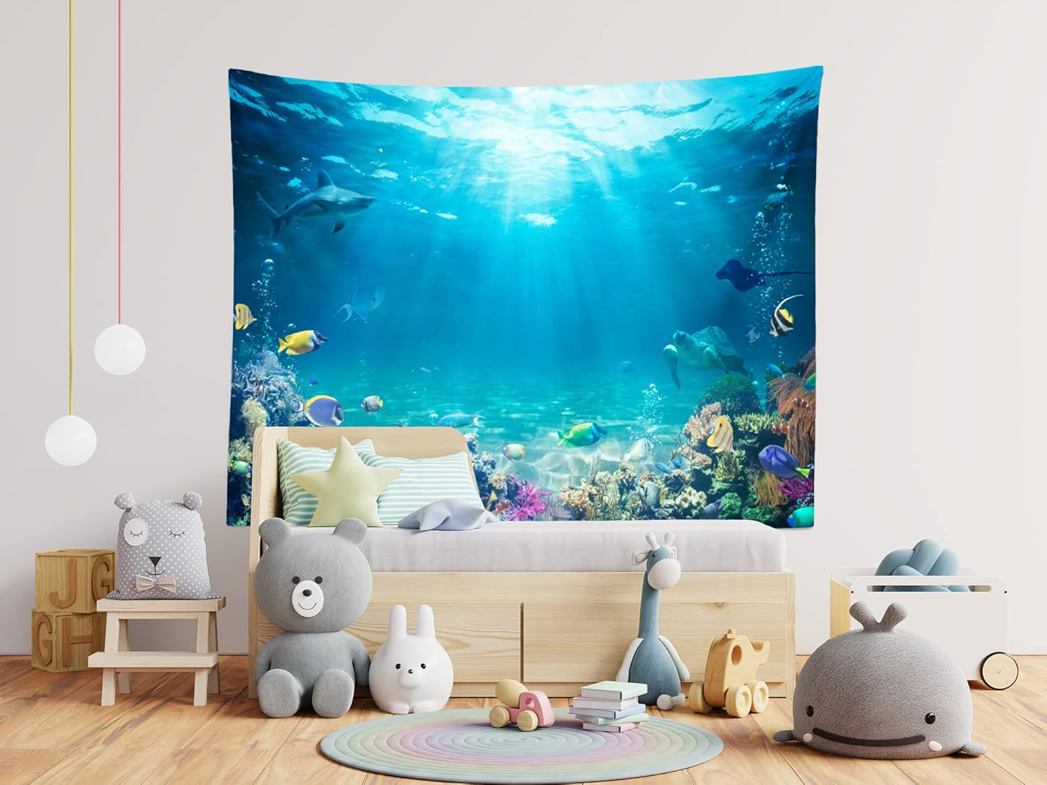 Loccor Underwater World Tapestry Blue Ocean Wall Hanging under the Sea Coral Reef Wall Tapestry 118X78 Inches Tropical Fish Tank Undersea Tapestries Marine Wall Art for Bedroom Living Room Dorm Decor image number 4