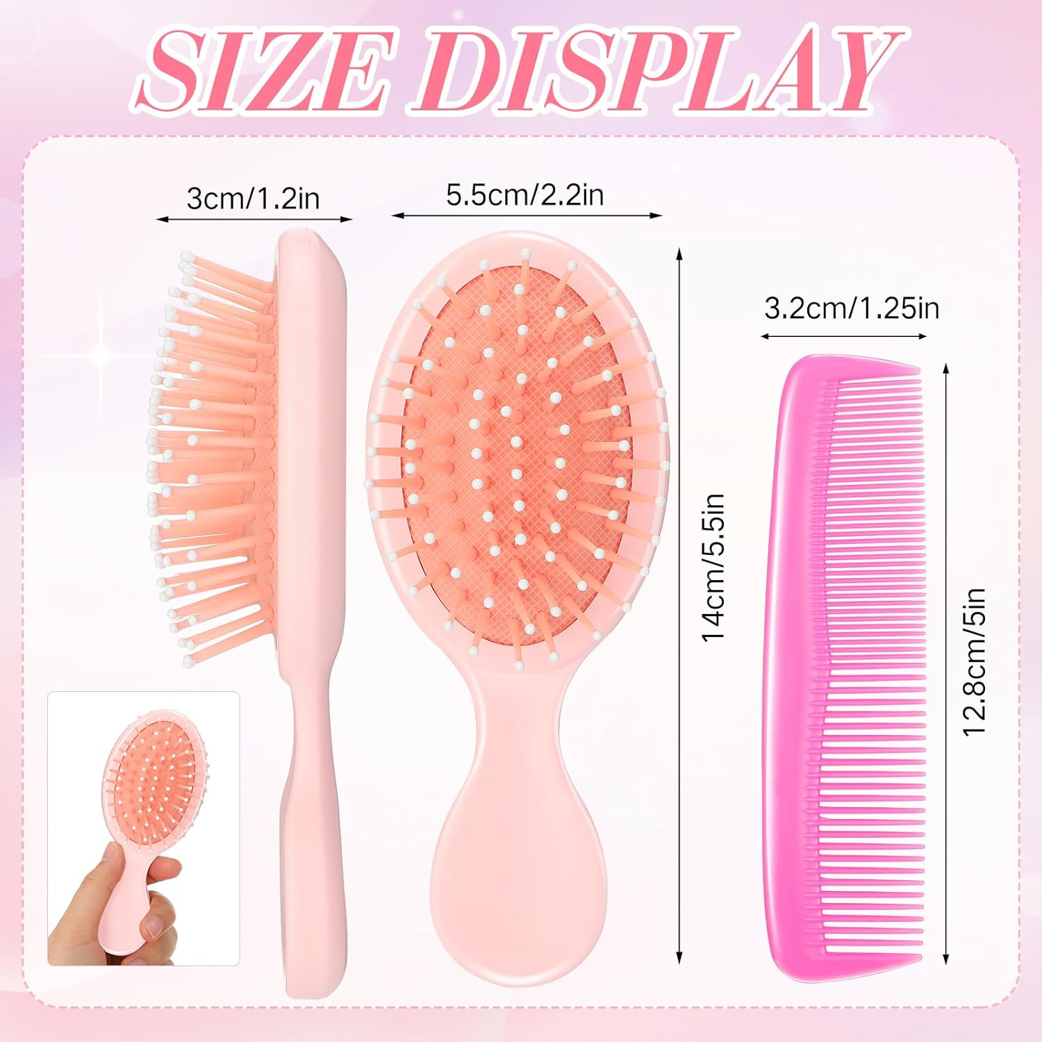 12 Pack Wet Small Hair Brush Hair Combs Set, 6 Detangler Mini Hair Brush Detangling Travel Hair Brush 6 Plastic Fine Wide Hair Combs for Women Men Kids Toddler Girls Baby Curly Hair (Bright Color) image number 2