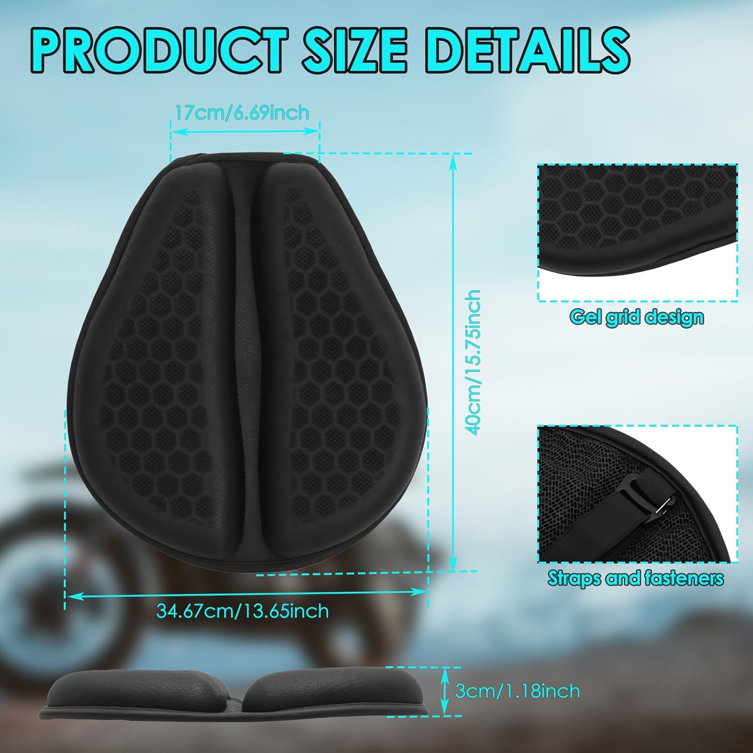 Motorcycle Gel Seat, Cushion Shock, Absorbing Breathable Motorcycle Gel Seat, 3D Honeycomb Structure, Pad Petal Shape Design, Stay Cool and Comfortable for Long Ride image number 5