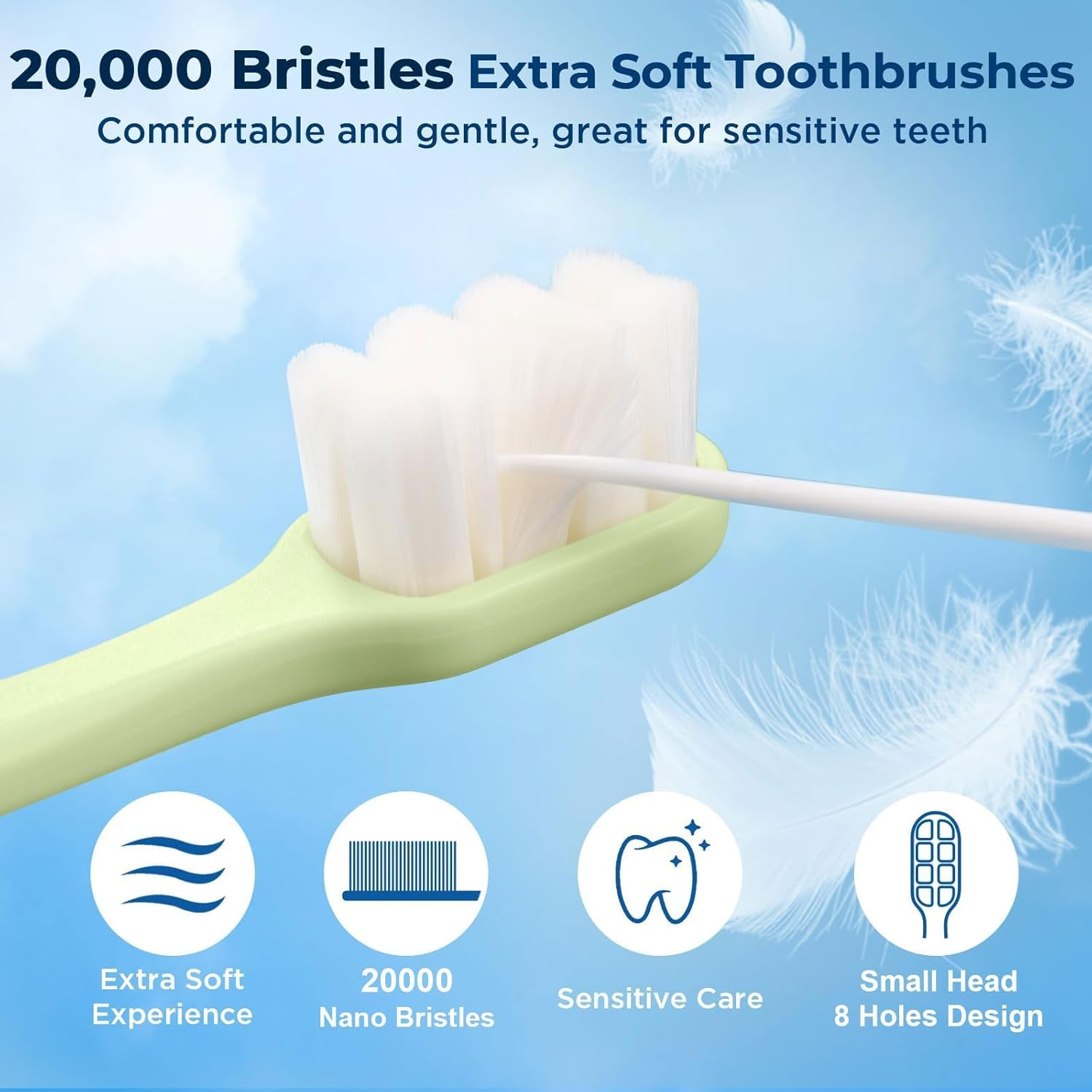 Extra Soft Toothbrushes for Adults Sensitive Gums, Upgraded 20000 Soft Bristles Toothbrush with 8 Holes, Compact Small Head Portable Manual Toothbrush for Pregnant Women, Elderly, Braces image number 5