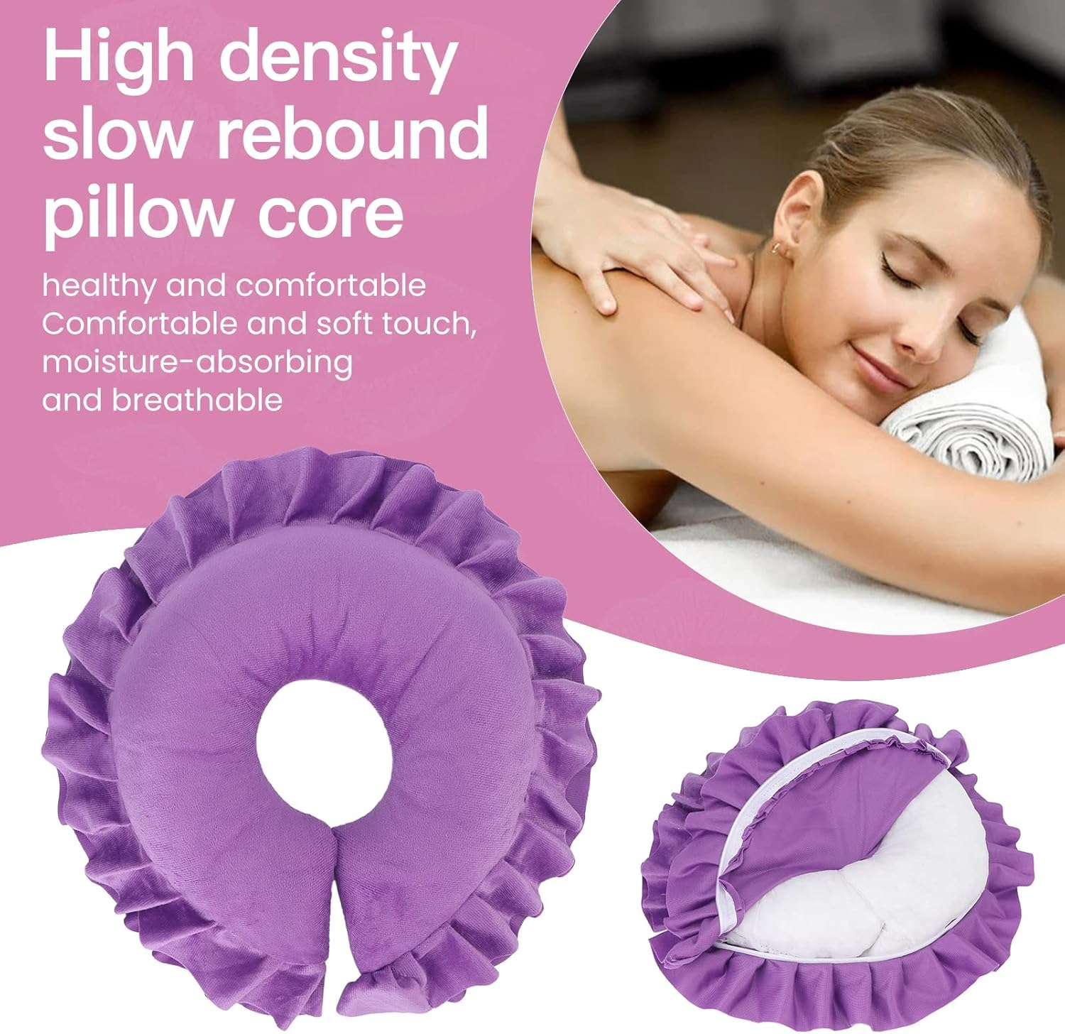 OKJHFD Face Pillow U-Shaped Neck Support Cushion, U Shaped Neck Support Cushion Soft Table Bed Face Pillow for Beauty Salon SPA Massage (Purple) image number 4