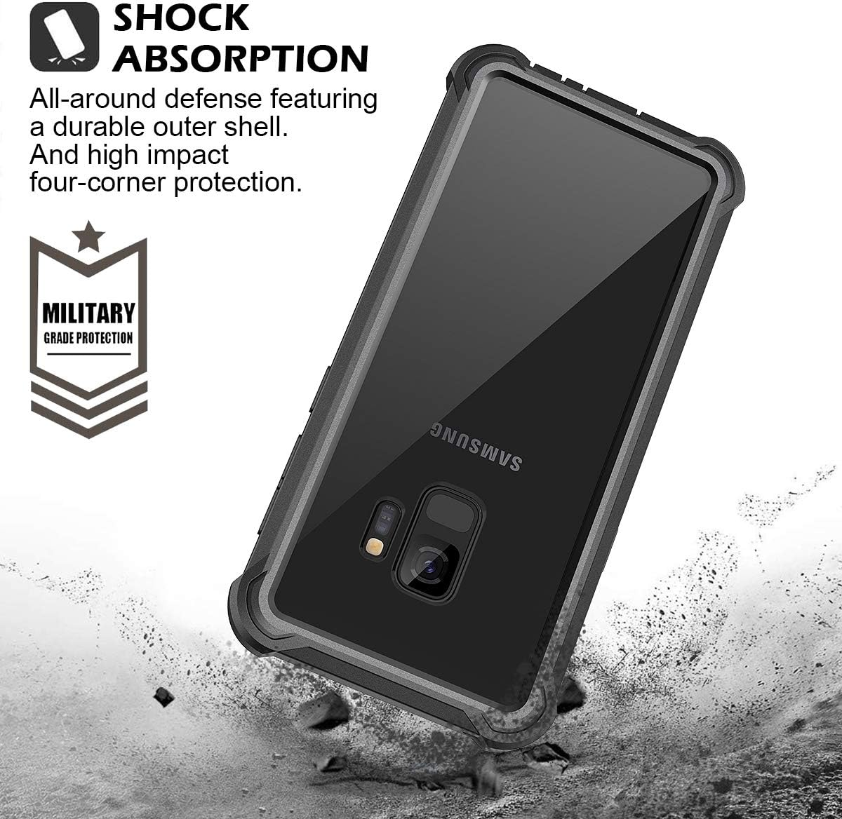 Dexnor Case for Samsung Galaxy S9 360 Full Body 3 Layers Protection Cover Shockproof Bumper Crystal Clear Slim Anti-Scratch Back Panel with Built-In Screen Protector - Black - Black image number 5