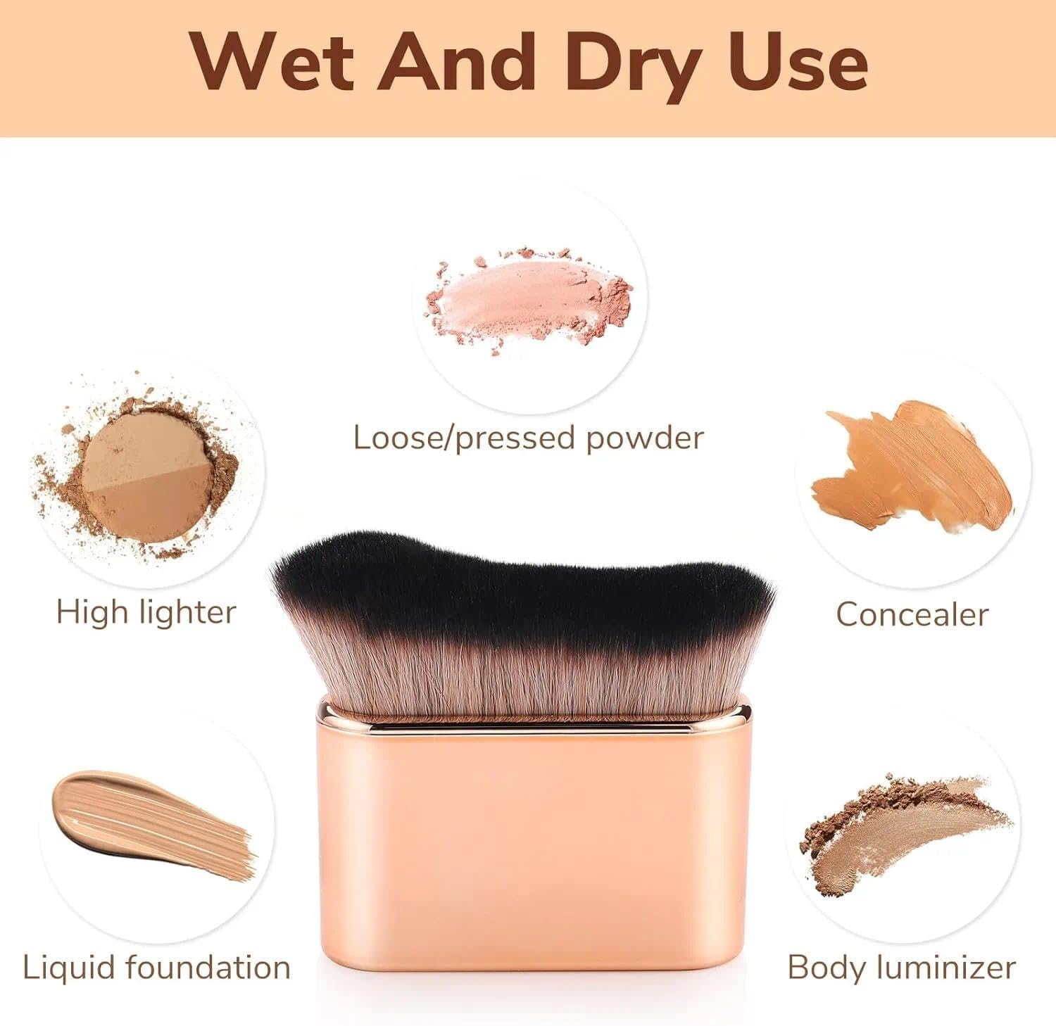 Tanning and Contour Makeup Brush for Self Tanner & Foundation, Vegan Soft Hair Face and Body Brush in Rose Gold - Fengea image number 3