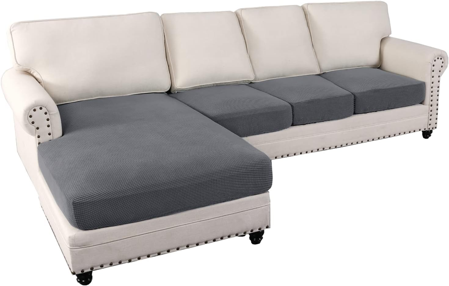 H.VERSAILTEX Sectional Couch Covers 1 Piece Chaise Slipcover L Shape Separate Cushion Couch Chaise Cover for Both Left/Right Sectional Couch, Taupe