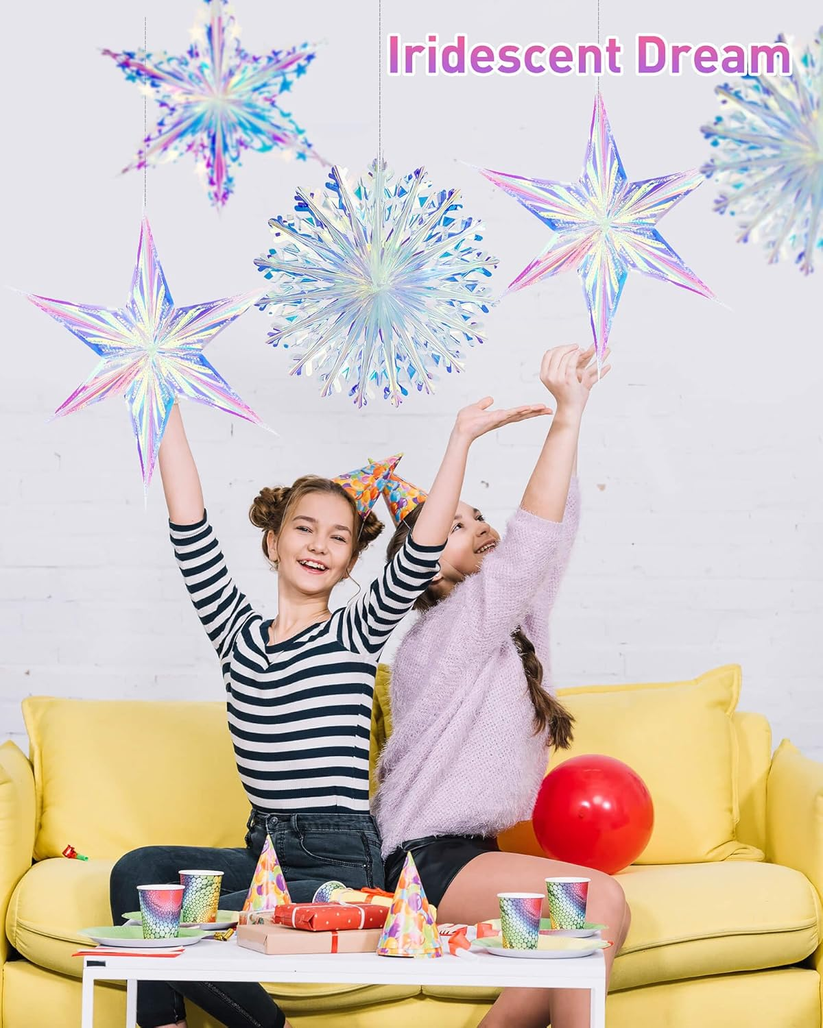 3PCS Iridescent Decoration Ornaments Hanging Decorations, Iridescent Snowflakes Fan, Starry Snowflake, Hexagram Stars Garland for Home Decorations Wedding Birthday Christmas Parties, Vomika image number 1