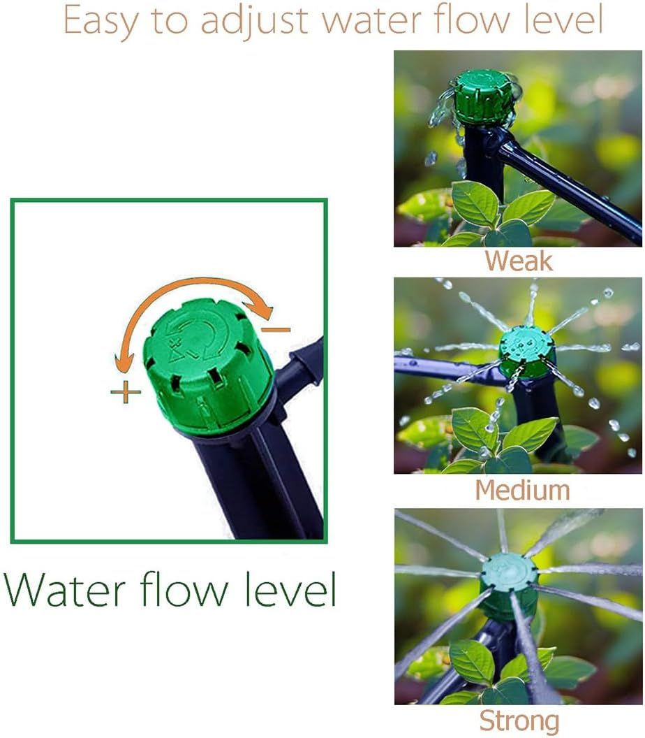 AIMALL Adjustable Dripper with Ground Stake, 360&deg; Eight-Hole Irrigation Head, Flow Control Watering Spike for 4/7 Pipe Garden Flower Bed 5.3In &ndash; 50PCS - Black image number 3