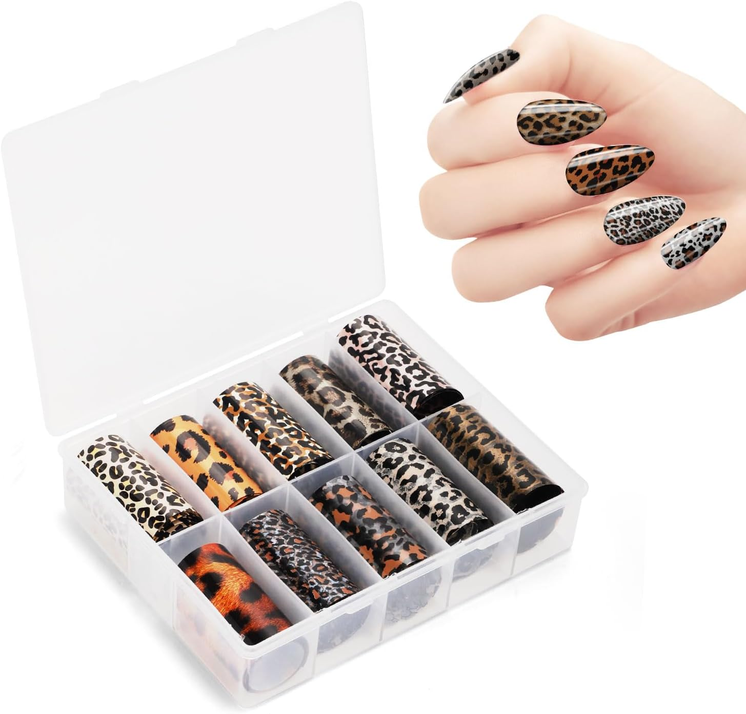10Pcs Leopard Print Nail Stickers, Plastic Leopard Transfer Foils Decal Stylish Self Adhesive Stickers Versatile Manicure Accessories DIY Gifts for Women image number 1