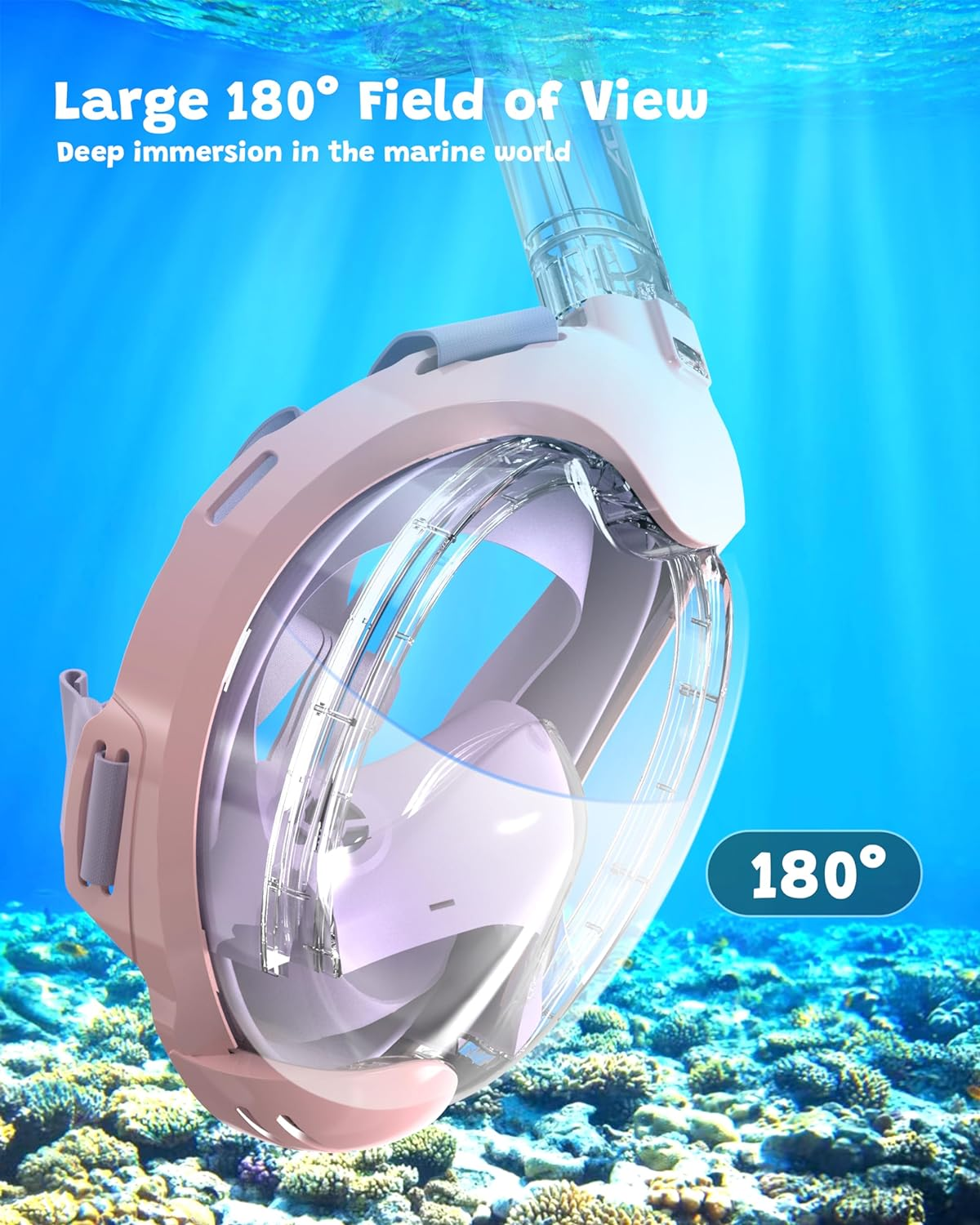 ACURE Kids Snorkel Mask Full Face - Anti-Fog & Dry Top Snorkel Set, Snorkeling Gear with Easier Breathing System for Swimming Beginners Ages 3-8 - Light Blue image number 4