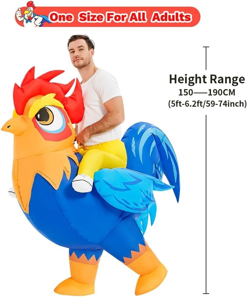 Kapeicamper Inflatable Chicken Costume - Funny Rooster Riding Halloween Blow up Costume for Men and Women image number 2
