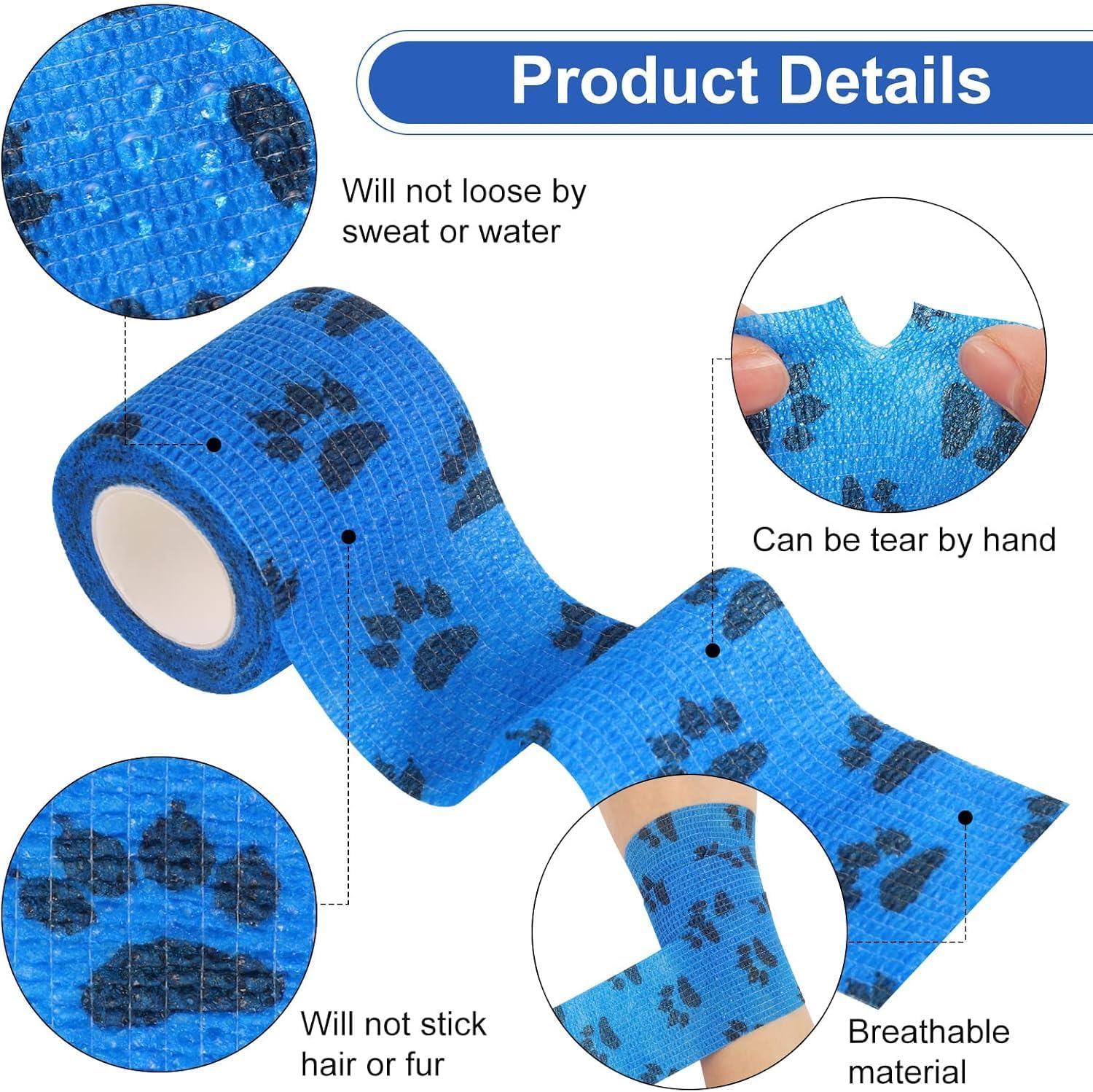 Self-Adhesive Bandage Dog Vet Wrap, 8 Roll Pet Vet Wrap Cohesive Bandages,Dogs Elastic Bandage Wrap Tape for Wrist Ankle Sprains, 2.5Cm X 4.5M image number 6