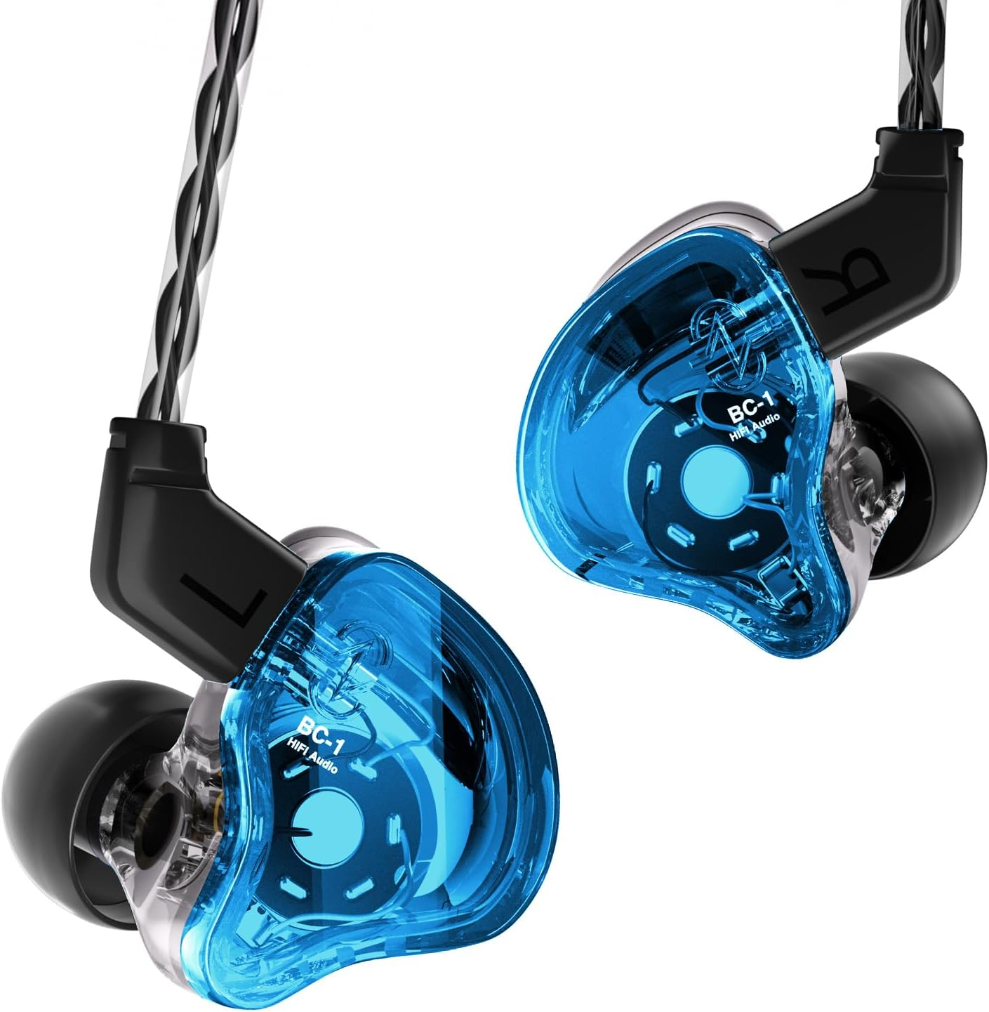 CCZ Yinyoo Melody in Ear Monitors, Wired Earphones without Microphone IEM HIFI Bass with 1DD 1BA, Ear Fins, IEM Earphones with 4N OFC Cable for Musicians, Singer, on Stage,Studio (No Mic, Clear Black)