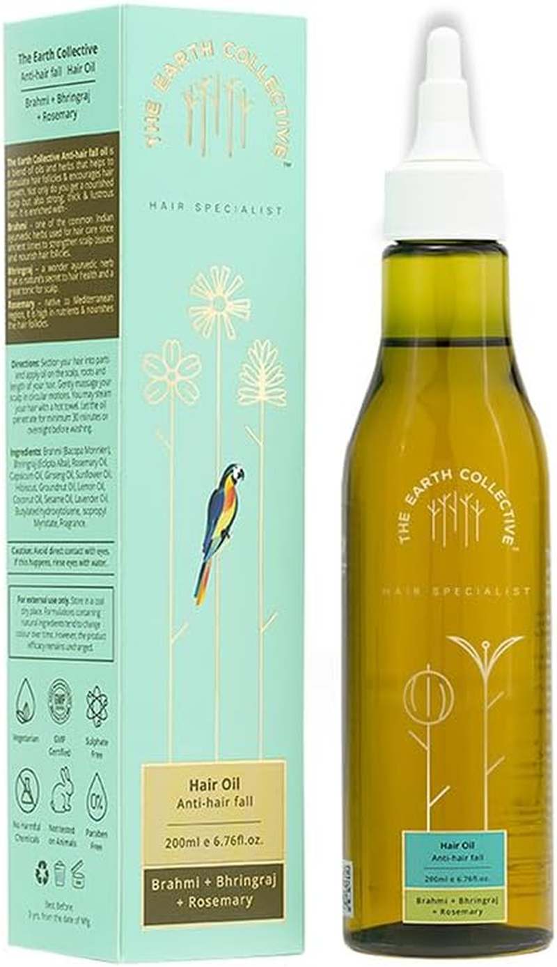 THE EARTH COLLECTIVE Anti-Hair Fall Oil (200 Ml) with Brahmi, Bhringraj and Rosemary to Fight Hair Fall, Strenghthen Hair, for Healthy Hair Growth image number 2