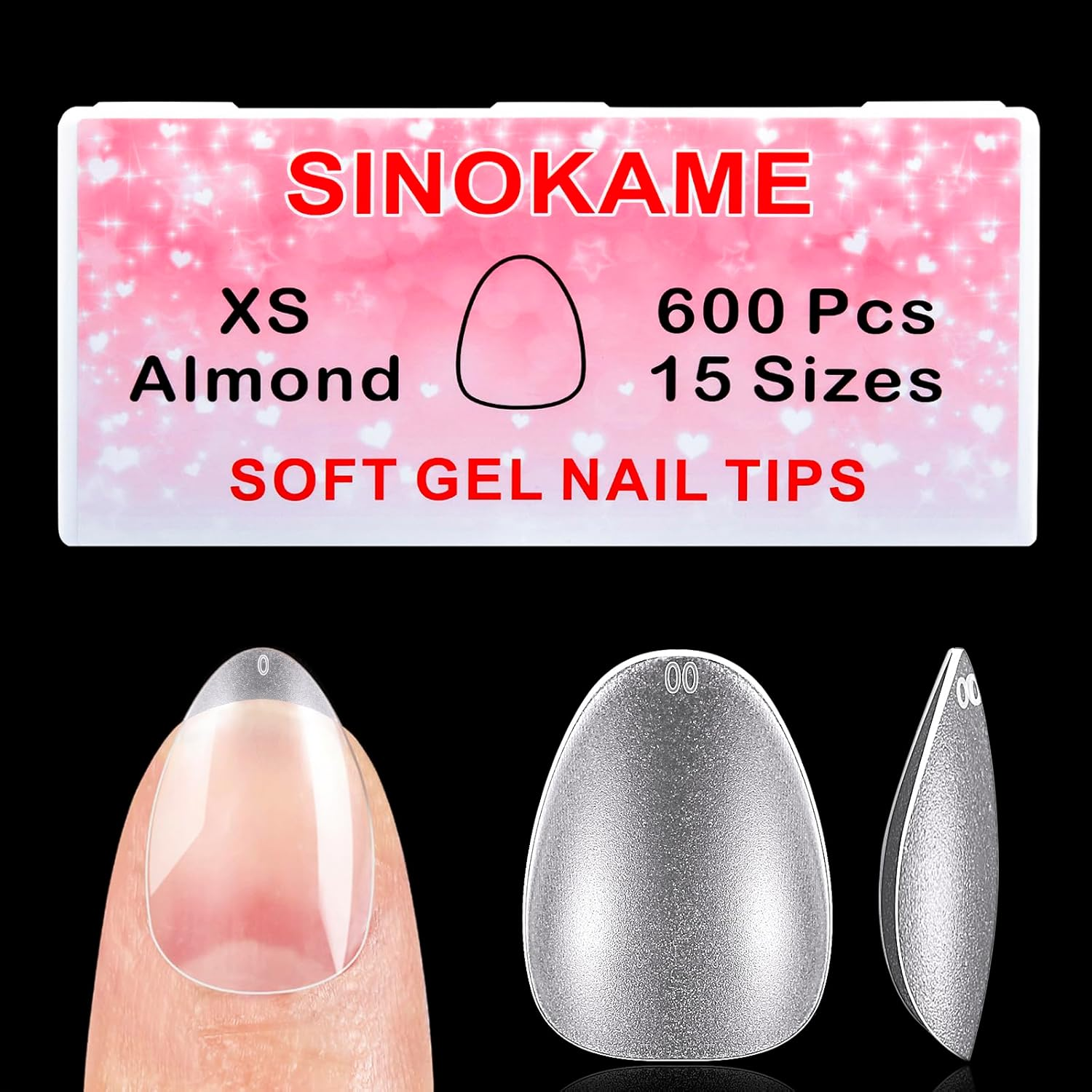 Extra Short Almond Nail Tips, SINOKAME No File Gel Nail Tips with Tip Primer Cover, for Tiny Petite Child &Average Nail Beds, Clear Gel Press on Fake Nails Short for Nail Extensions,600Pcs 15 Sizes image number 5