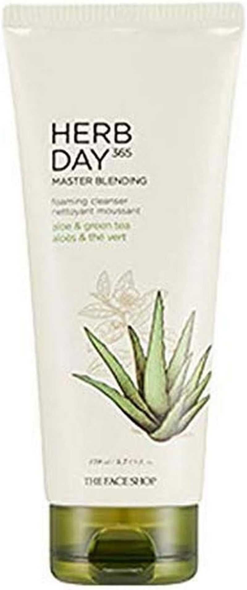 The Face Shop Herb Day 365 Master Blending Aloe and Green Tea Facial Foaming Cleanser, Dry, 170 Ml image number 1