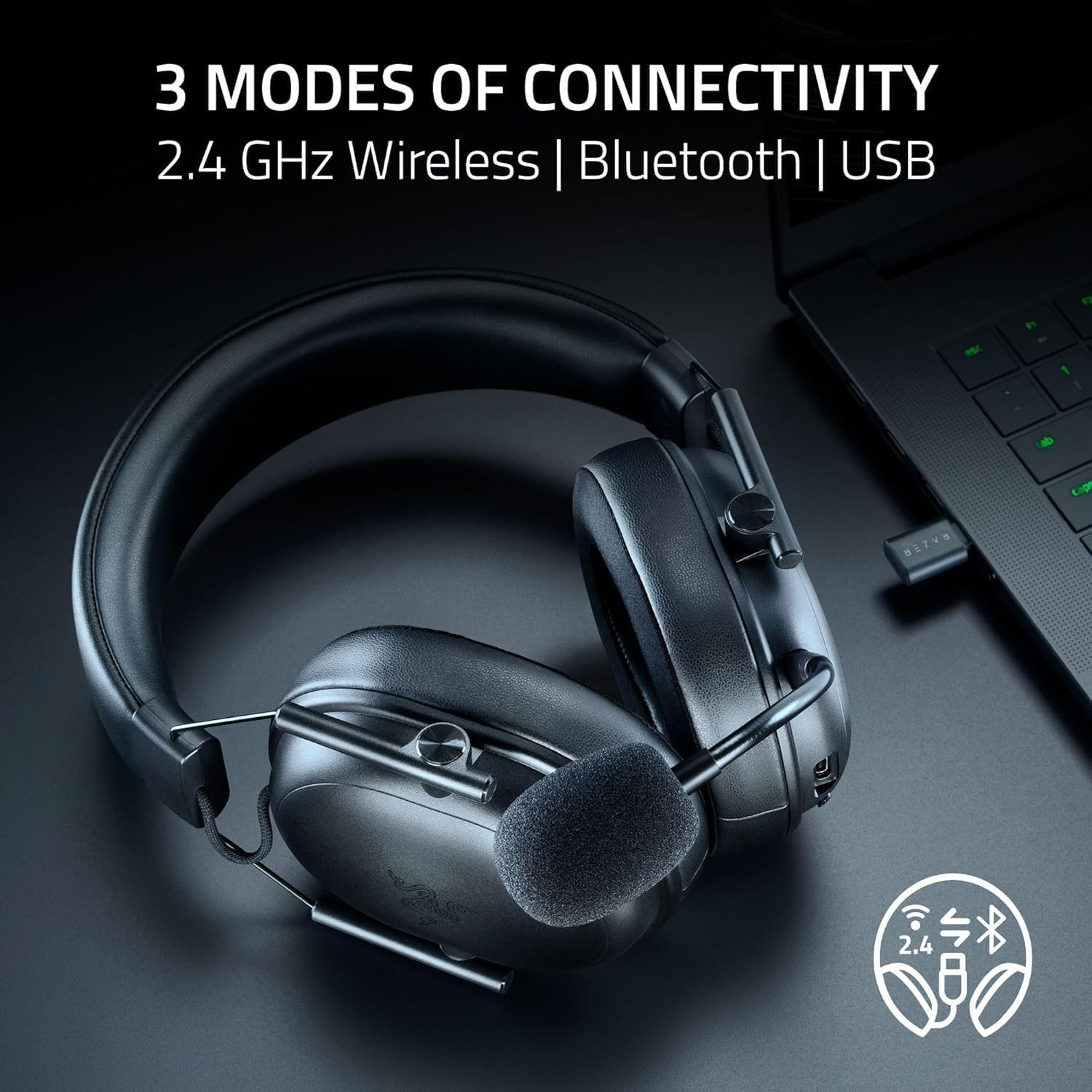 Razer Blackshark V3 X Hyperspeed - Wireless E-Sports Headset - Ultra Light 270 G - Triforce 50 Mm Driver - Removable Microphone - Surround Sound - Wireless 2.4 Ghz & Bluetooth - Pc/Mac | Black image number 2