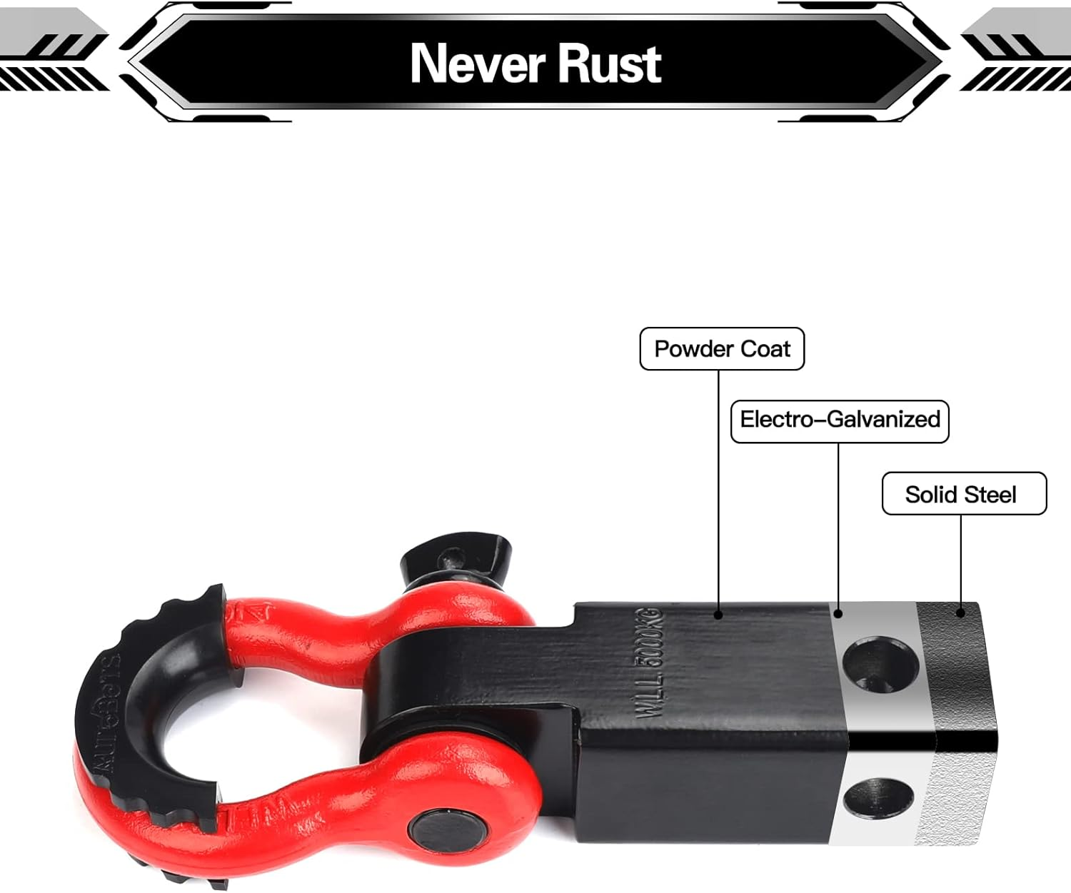 AUTOBOTS Shackle Hitch Receiver 2", 45,000 Lbs Break Strength Heavy Duty Receiver with 5/8" Screw Pin, 3/4" D Ring Shackles, Towing Accessories for Vehicle Recovery Off-Road, Red&Black image number 4